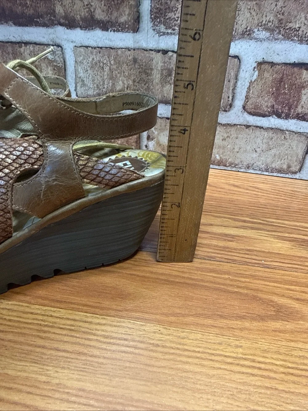 Fly London Yexa Tan Metallic Lace Up Wedge Sandals Size 39 (US 8)